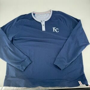 Tommy‎ Bahama Mens Long Sleeve Henley Shirt KC Logo XXXL Navy Blue